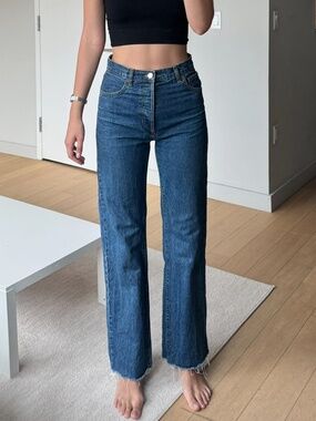 Mango Nora High Rise Wideleg Jeans Button Fly Dark Wash US 2 EU 34